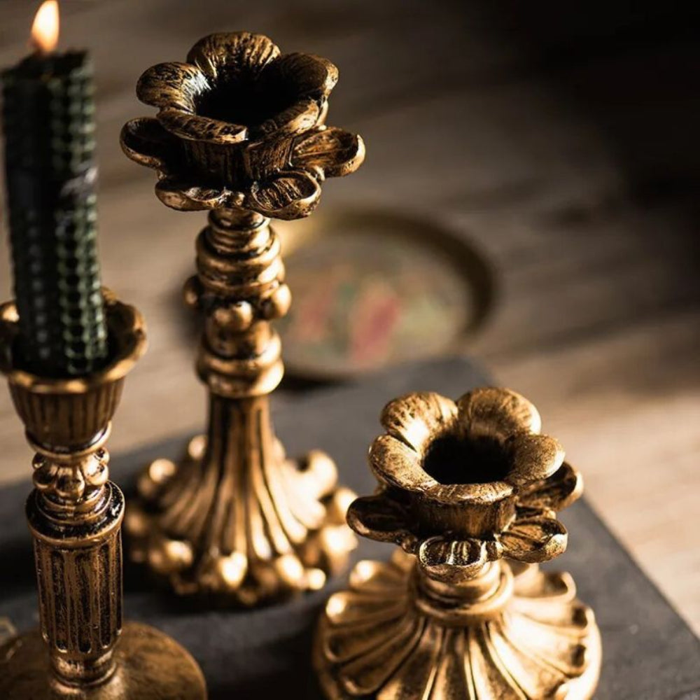 Antique-Style Gold Candle Holder – Vintage-Inspired Decorative Accent for Home Décor 5