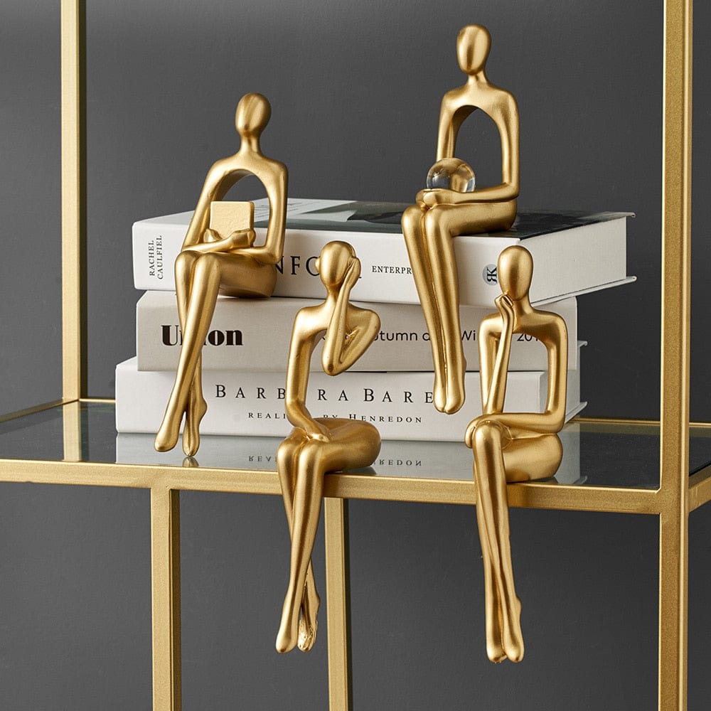 Minimalist Gold Abstract Sculpture for Home Decor – Elegant Resin Figure for Bookshelves and Desks 5