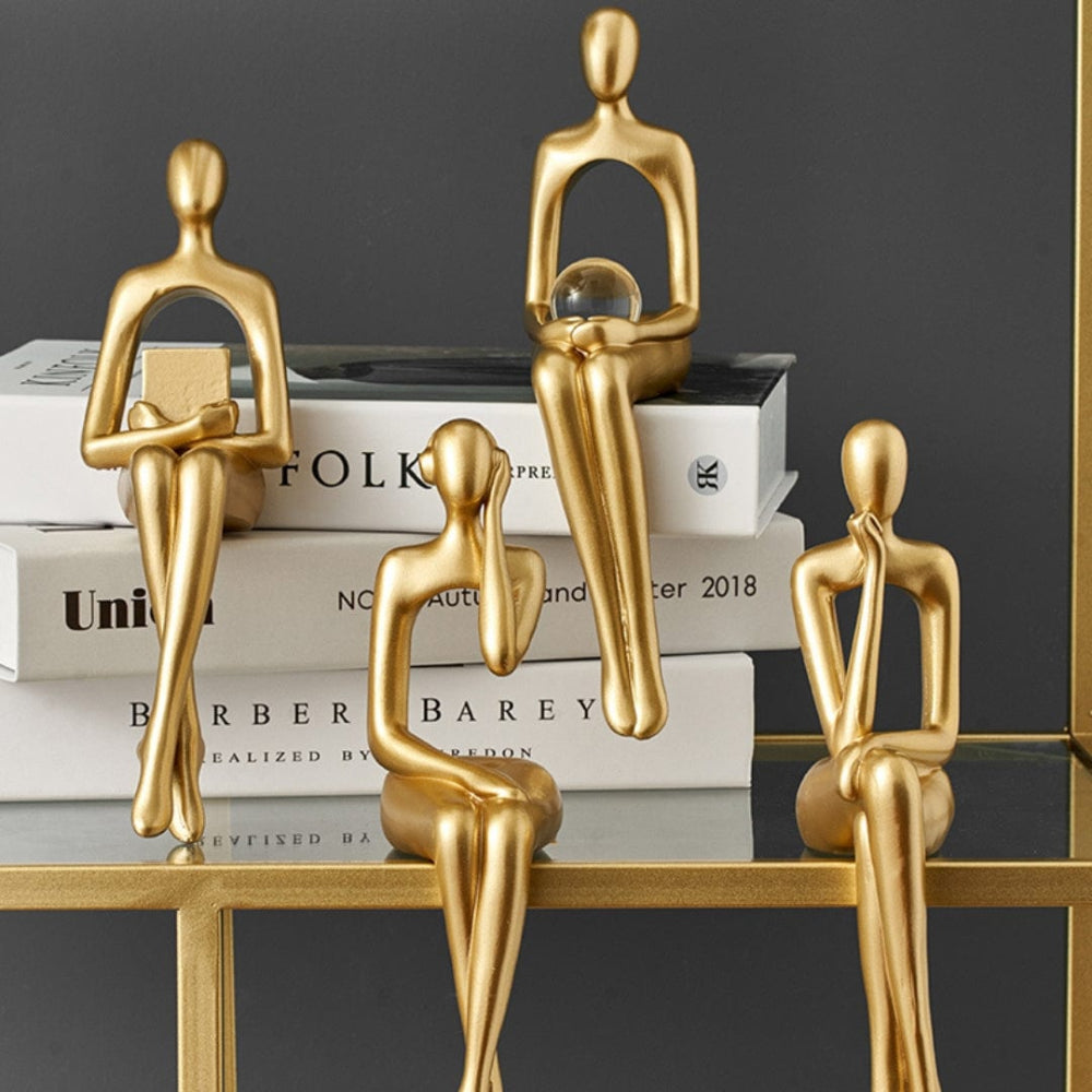 Minimalist Gold Abstract Sculpture for Home Decor – Elegant Resin Figure for Bookshelves and Desks 6