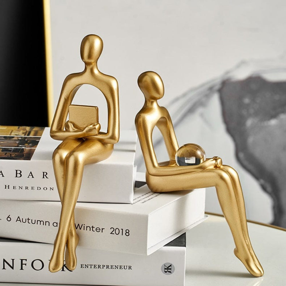 Minimalist Gold Abstract Sculpture for Home Decor – Elegant Resin Figure for Bookshelves and Desks 7