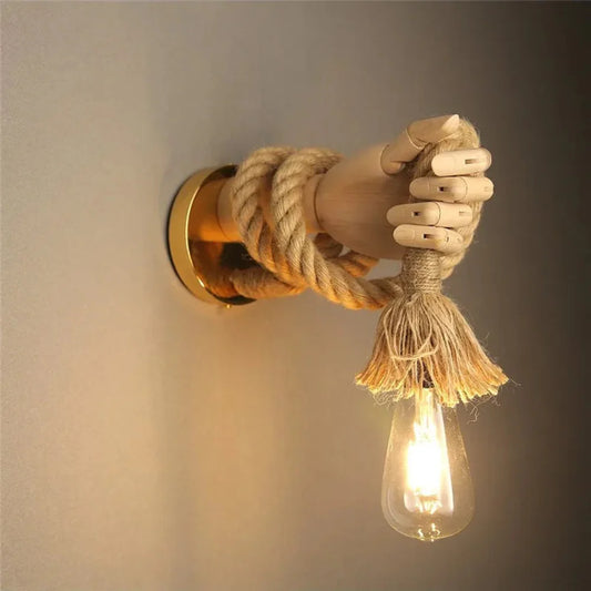 Handcrafted Wooden Wall Lamp with Rope and Edison Bulb – Unique Rustic Lighting Fixture 1