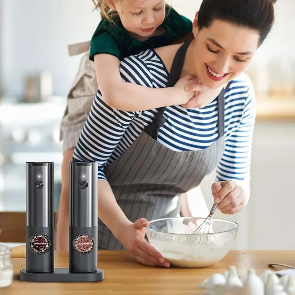 Rechargeable Electric Salt and Pepper Grinder Set with Adjustable Coarseness and LED Light 1