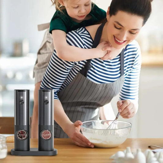 Rechargeable Electric Salt and Pepper Grinder Set with Adjustable Coarseness and LED Light 1