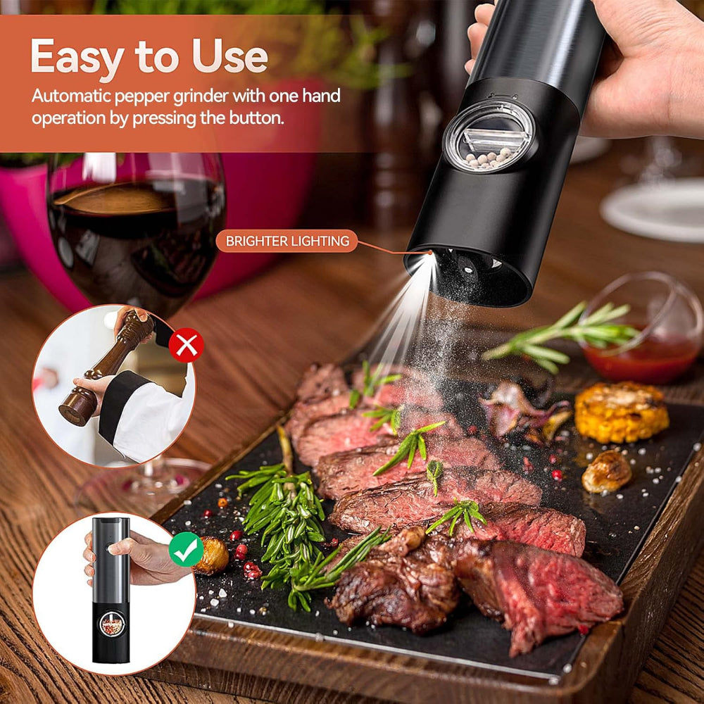 Rechargeable Electric Salt and Pepper Grinder Set with Adjustable Coarseness and LED Light 2
