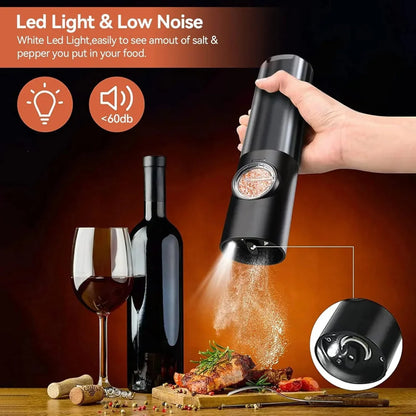 Rechargeable Electric Salt and Pepper Grinder Set with Adjustable Coarseness and LED Light 4