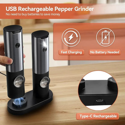 Rechargeable Electric Salt and Pepper Grinder Set with Adjustable Coarseness and LED Light 6