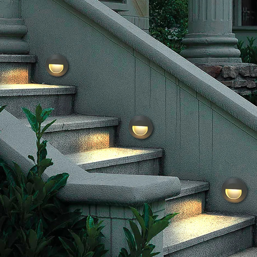 Round LED Outdoor Stair Light – Weatherproof 3W Aluminum Fixture for Safe Illumination 12