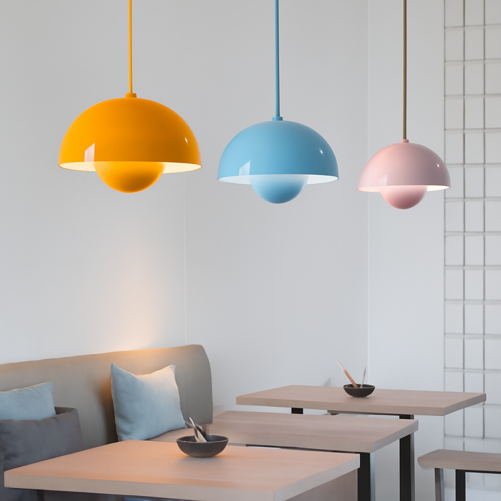 Colorful Half-Circle Chandelier Light – Modern Scandinavian Design for Dining Room, LED Ambient Lighting, Versatile Home Decor 3