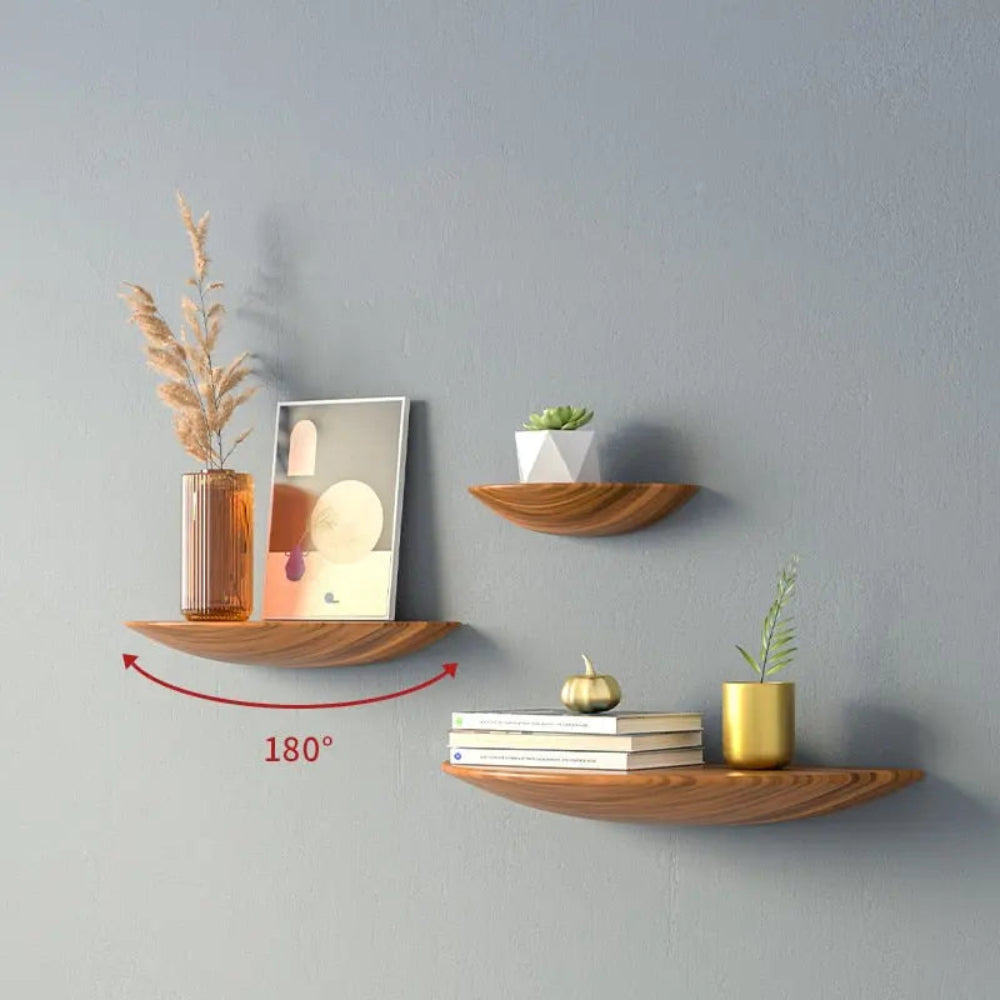 Curved Wooden Wall Shelf - Elegant Half-Round Design for Home Decor 2