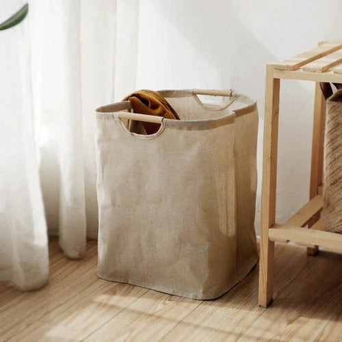 Japanese-Style Cotton and Linen Laundry Basket – Collapsible Design with Durable Handles 1