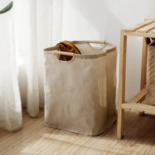 Japanese-Style Cotton and Linen Laundry Basket – Collapsible Design with Durable Handles 1