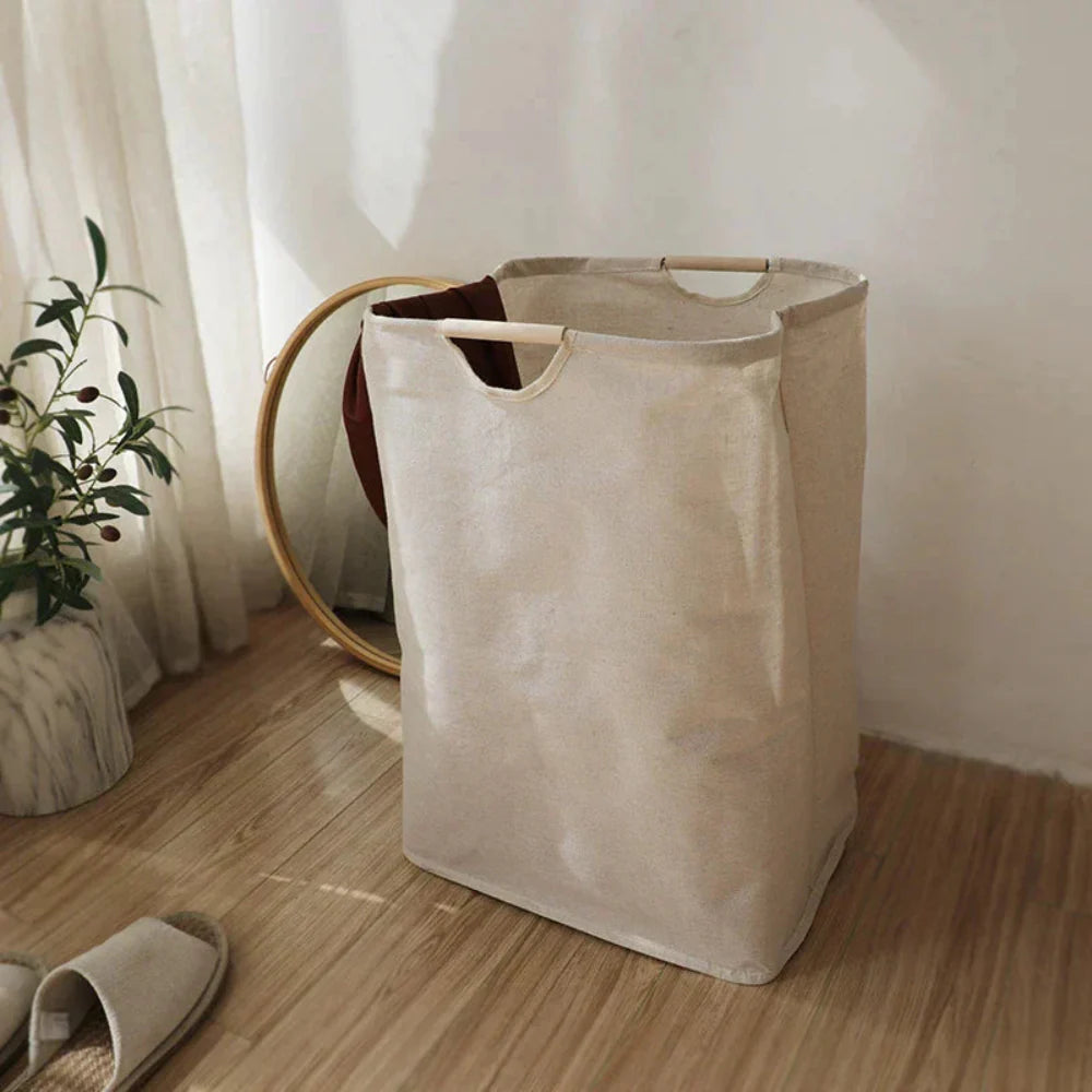Japanese-Style Cotton and Linen Laundry Basket – Collapsible Design with Durable Handles 2