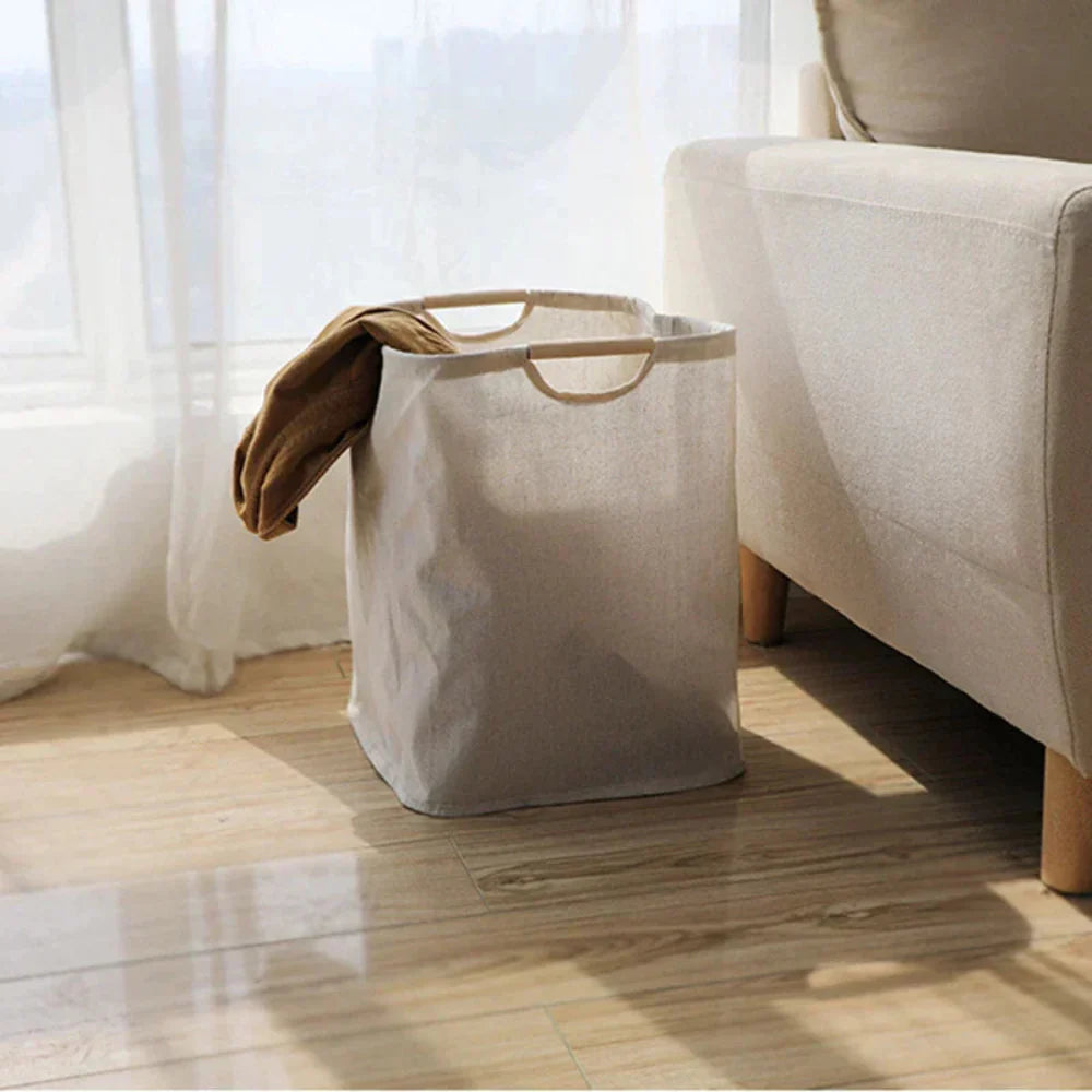 Japanese-Style Cotton and Linen Laundry Basket – Collapsible Design with Durable Handles 4