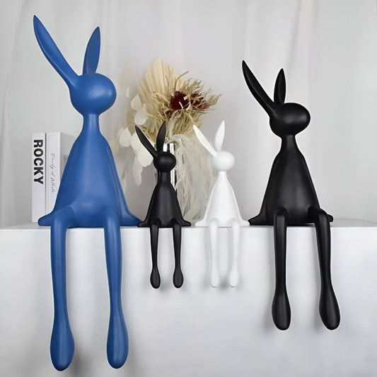 Modern Sitting Easter Bunny Decoration - Minimalist Resin Rabbit in Black, White, or Blue for Easter Table Decor 1