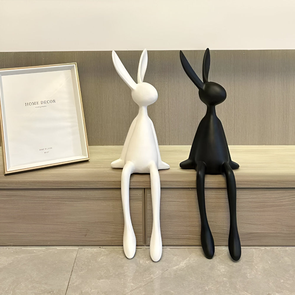 Modern Sitting Easter Bunny Decoration - Minimalist Resin Rabbit in Black, White, or Blue for Easter Table Decor 3