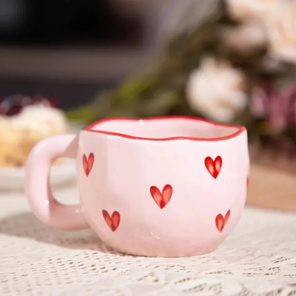 Elegant Pink Ceramic Mug with Heart Design – Cute Coffee Mug for Tea and Gifts, Ergonomic Handle, 300-400ml Capacity 2
