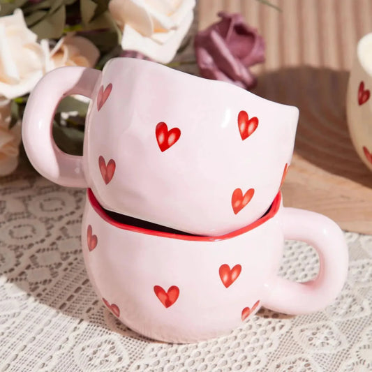 Elegant Pink Ceramic Mug with Heart Design – Cute Coffee Mug for Tea and Gifts, Ergonomic Handle, 300-400ml Capacity 1