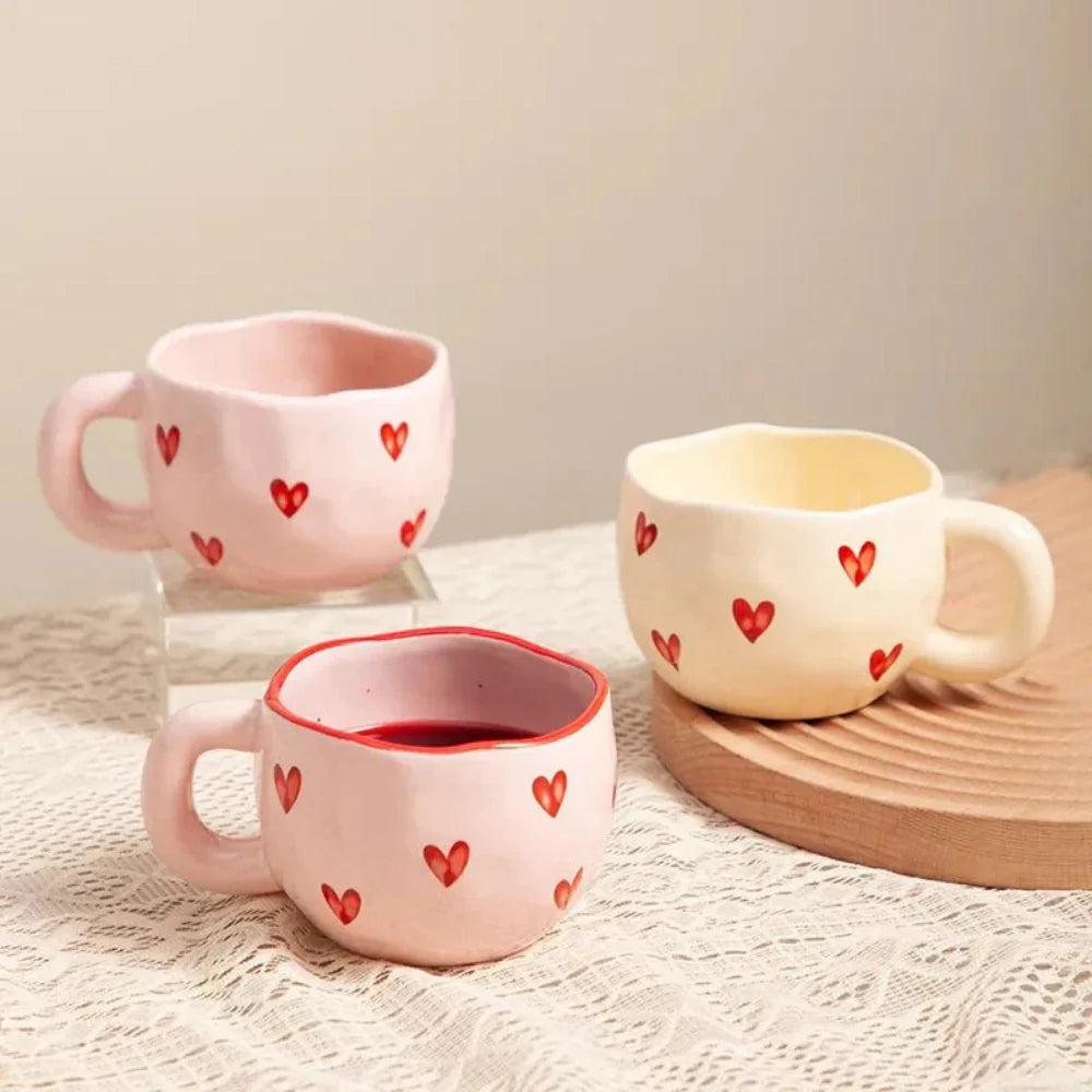 Elegant Pink Ceramic Mug with Heart Design – Cute Coffee Mug for Tea and Gifts, Ergonomic Handle, 300-400ml Capacity 3