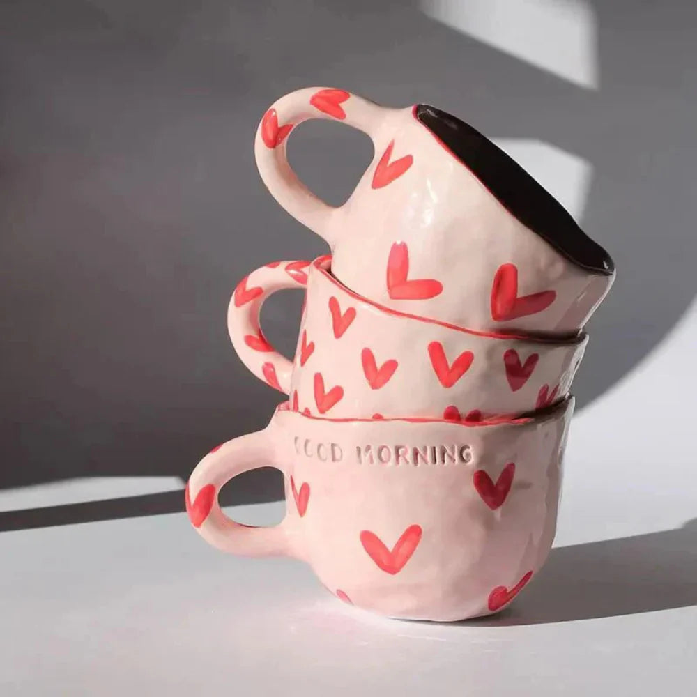 Elegant Pink Ceramic Mug with Heart Design – Cute Coffee Mug for Tea and Gifts, Ergonomic Handle, 300-400ml Capacity 4