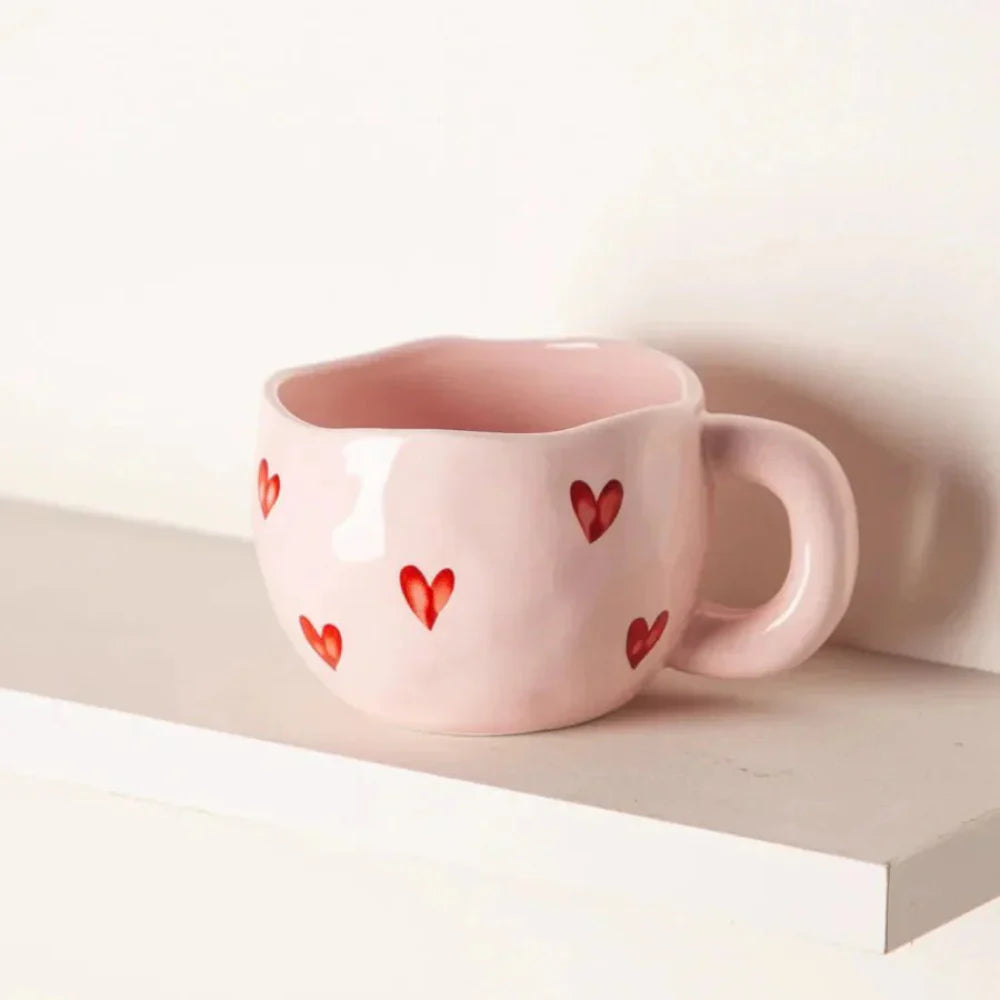 Elegant Pink Ceramic Mug with Heart Design – Cute Coffee Mug for Tea and Gifts, Ergonomic Handle, 300-400ml Capacity 5