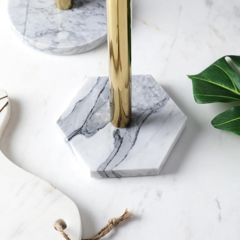 Elegant Metal and Marble Paper Towel Holder – Stylish Kitchen Accessory for Easy One-Handed Use 2