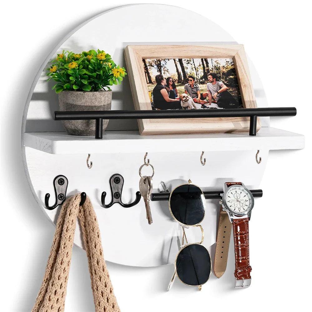Wall-Mounted Wooden Key Holder Shelf with Organizer – Rustic Storage Solution for Keys and Accessories 4