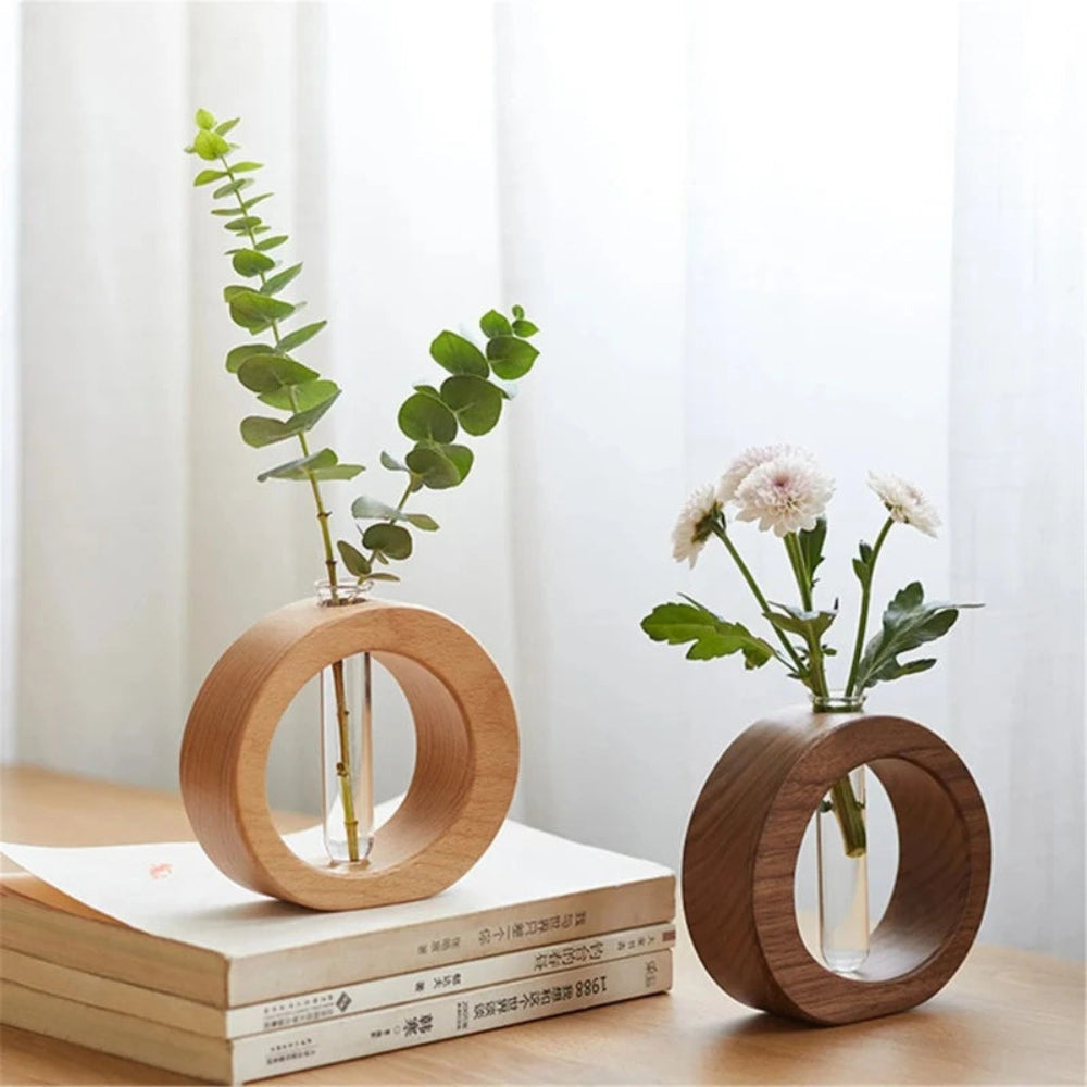 Wooden Hydroponic Vase with Glass Tube – Minimalist Plant Display for Indoor Gardening 9