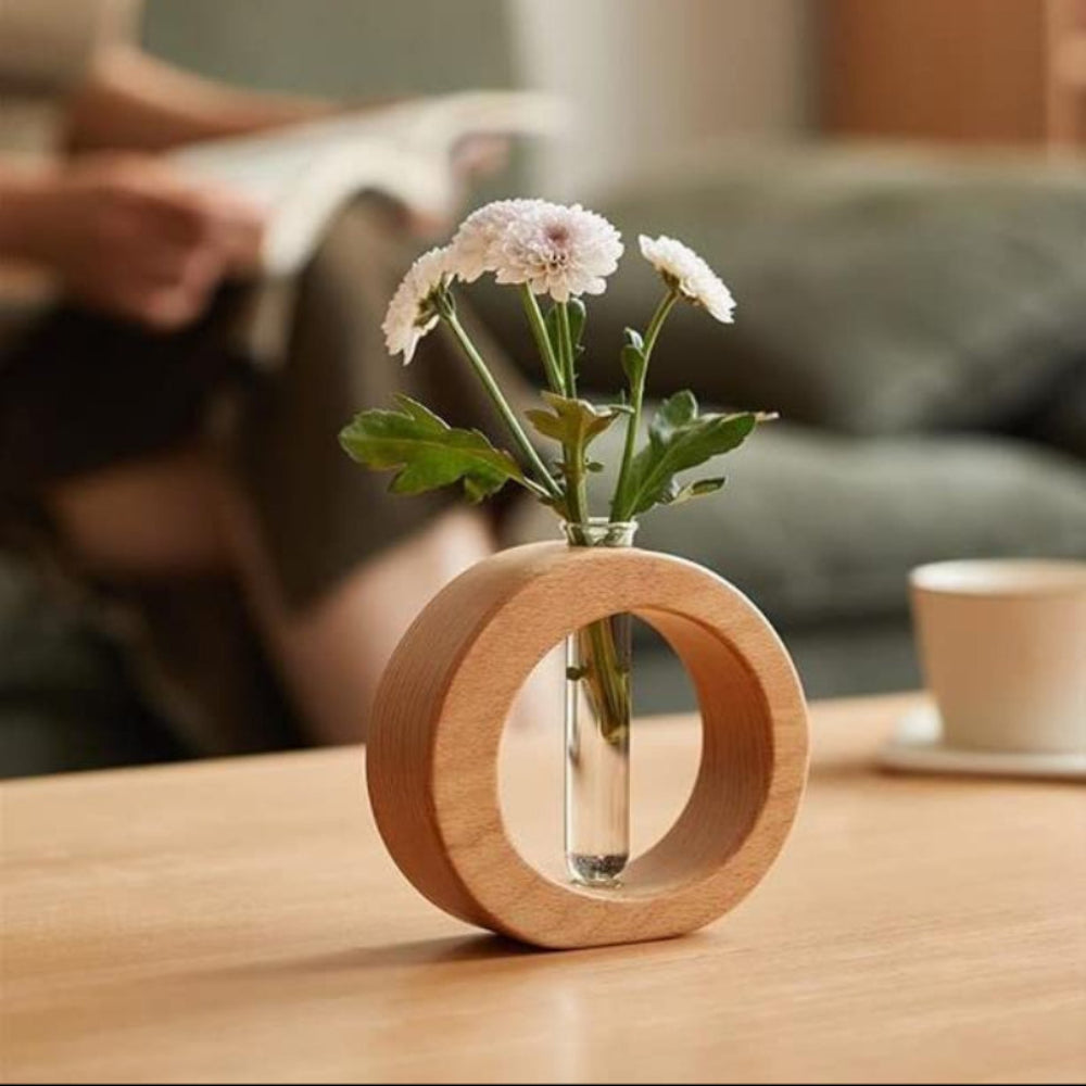 Wooden Hydroponic Vase with Glass Tube – Minimalist Plant Display for Indoor Gardening 6