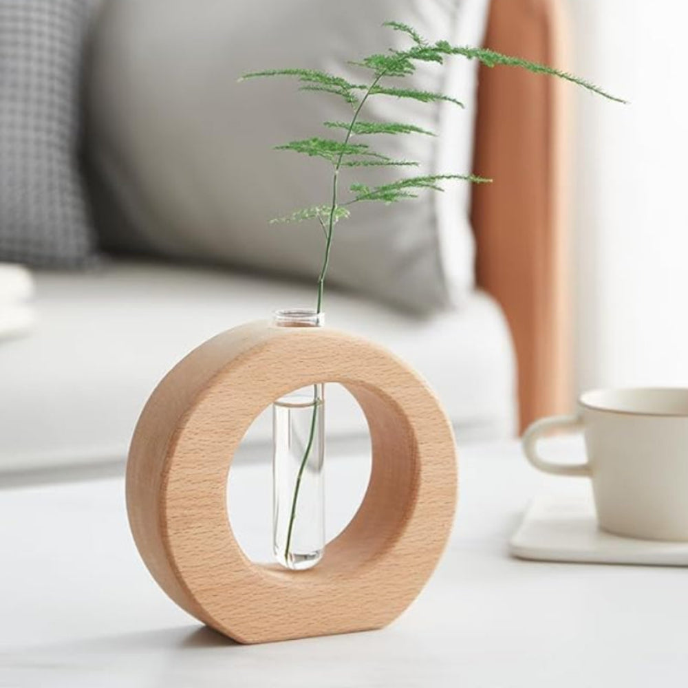 Wooden Hydroponic Vase with Glass Tube – Minimalist Plant Display for Indoor Gardening 7