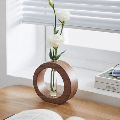 Wooden Hydroponic Vase with Glass Tube – Minimalist Plant Display for Indoor Gardening 11