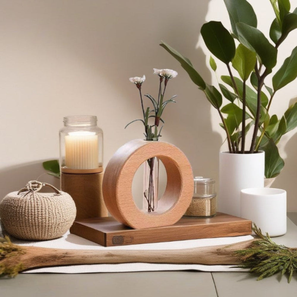Wooden Hydroponic Vase with Glass Tube – Minimalist Plant Display for Indoor Gardening 12