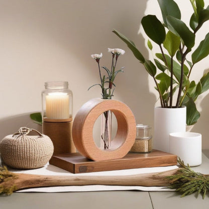 Wooden Hydroponic Vase with Glass Tube – Minimalist Plant Display for Indoor Gardening 12