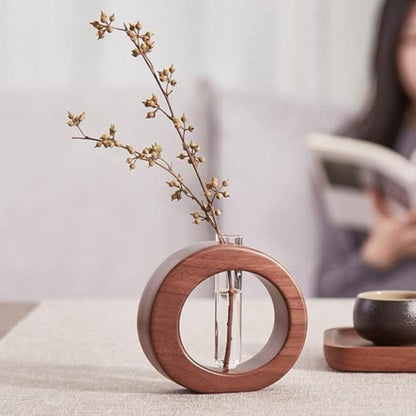 Wooden Hydroponic Vase with Glass Tube – Minimalist Plant Display for Indoor Gardening 4