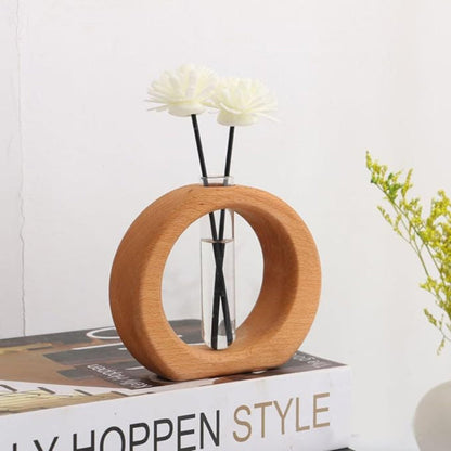 Wooden Hydroponic Vase with Glass Tube – Minimalist Plant Display for Indoor Gardening 1