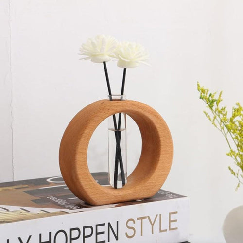 Wooden Hydroponic Vase with Glass Tube – Minimalist Plant Display for Indoor Gardening 1