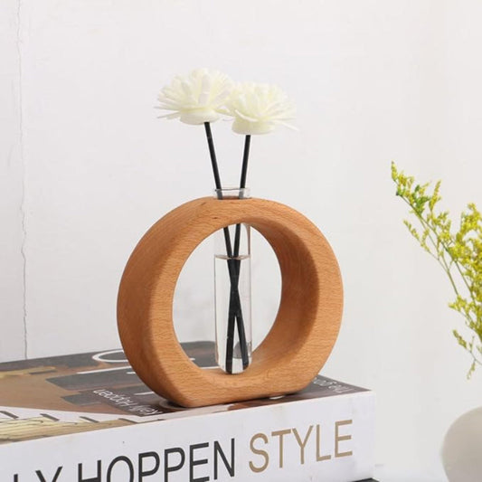 Wooden Hydroponic Vase with Glass Tube – Minimalist Plant Display for Indoor Gardening 1