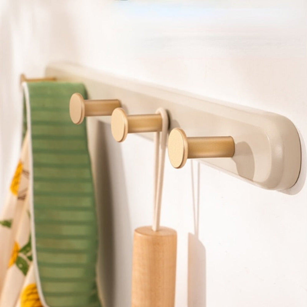 Vintage-Style Wall Coat Rack with Gold Hooks – Natural Nanmu Wood, 40cm/50cm Options 2