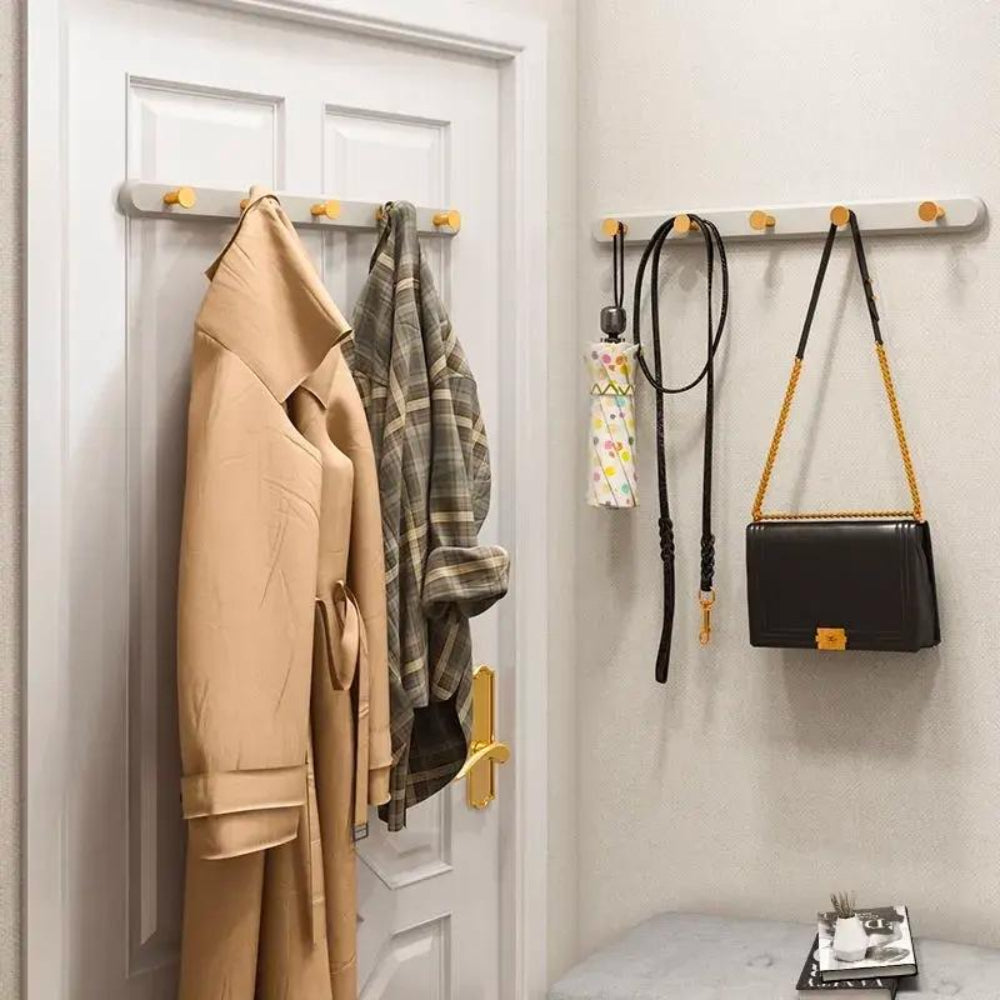 Vintage-Style Wall Coat Rack with Gold Hooks – Natural Nanmu Wood, 40cm/50cm Options 7