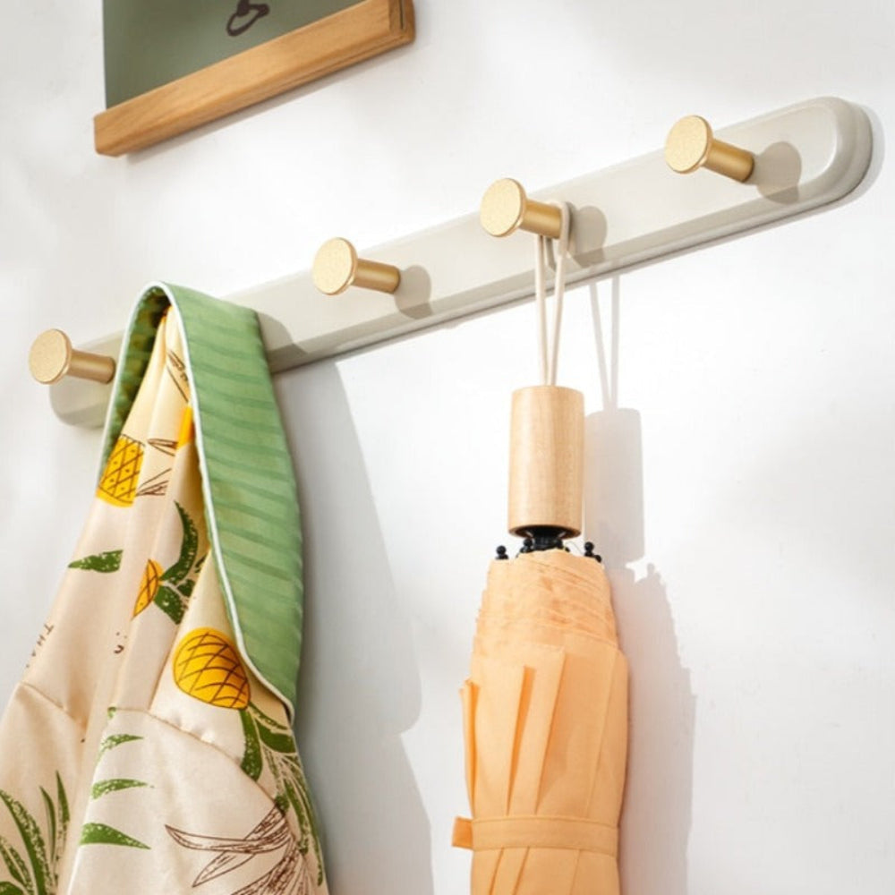 Vintage-Style Wall Coat Rack with Gold Hooks – Natural Nanmu Wood, 40cm/50cm Options 5