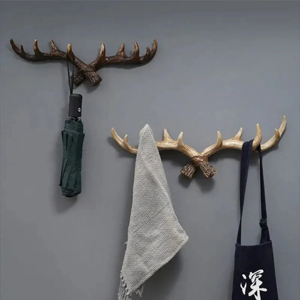 Rustic Nature-Inspired Wall Coat Rack with Antler Hooks – Vintage Home Organizer 4