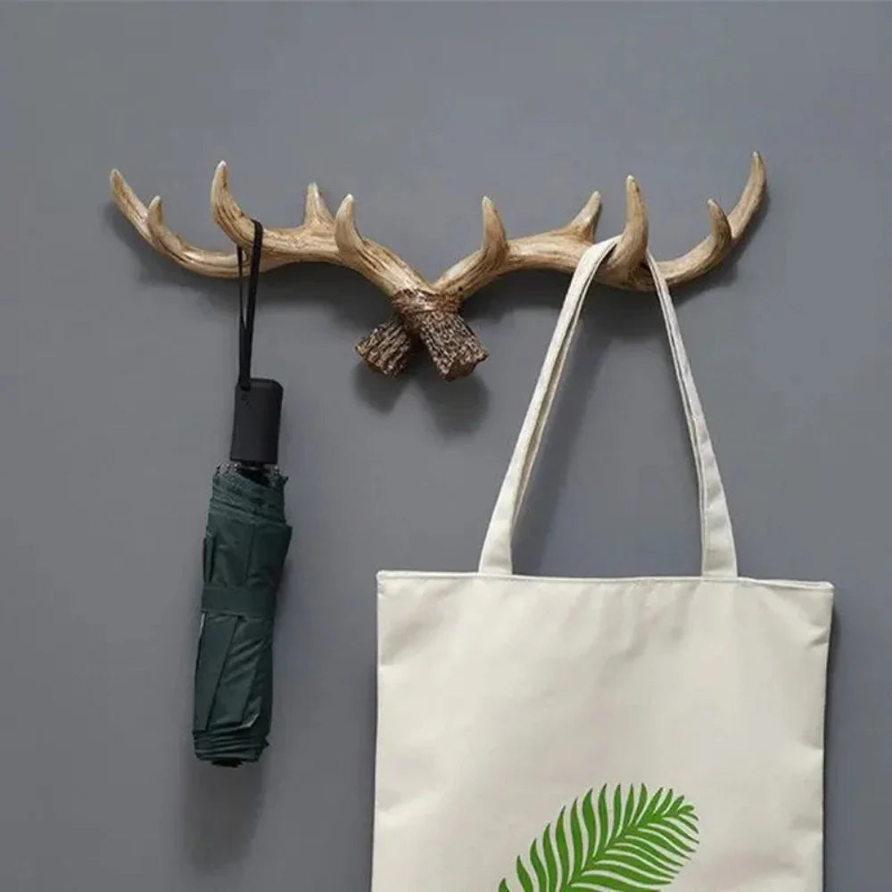 Rustic Nature-Inspired Wall Coat Rack with Antler Hooks – Vintage Home Organizer 5