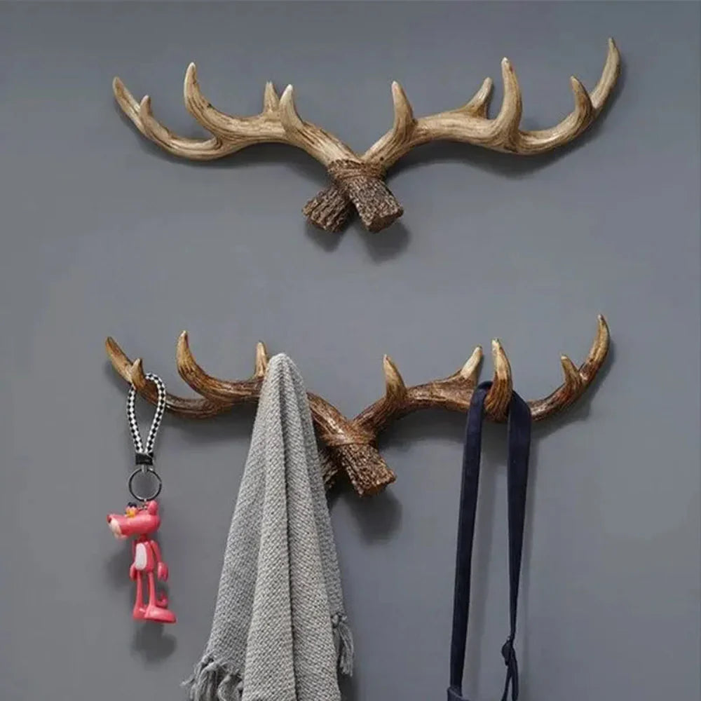 Rustic Nature-Inspired Wall Coat Rack with Antler Hooks – Vintage Home Organizer 7