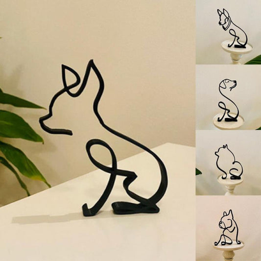 Modern Iron Dog and Cat Sculptures – Minimalist Metal Art for Home and Office Decor 1