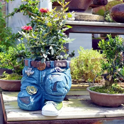 Creative Denim Design Planter – Durable Resin Flower Pot for Indoor and Outdoor Use 1