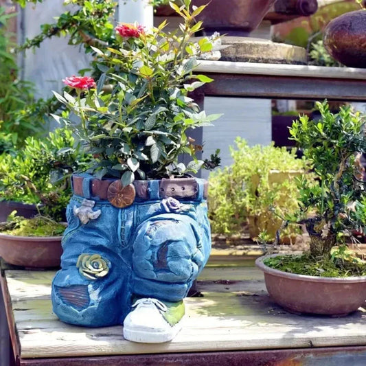Creative Denim Design Planter – Durable Resin Flower Pot for Indoor and Outdoor Use 1