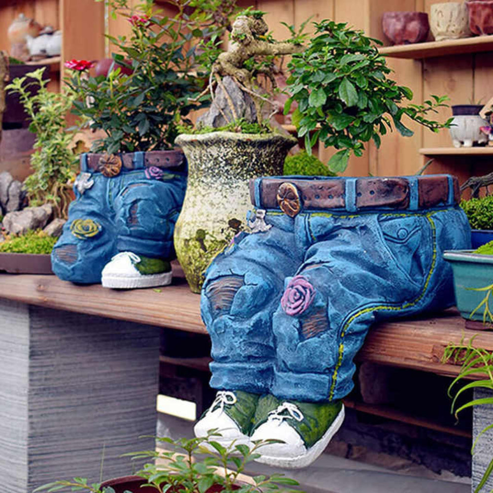 Creative Denim Design Planter – Durable Resin Flower Pot for Indoor and Outdoor Use 2