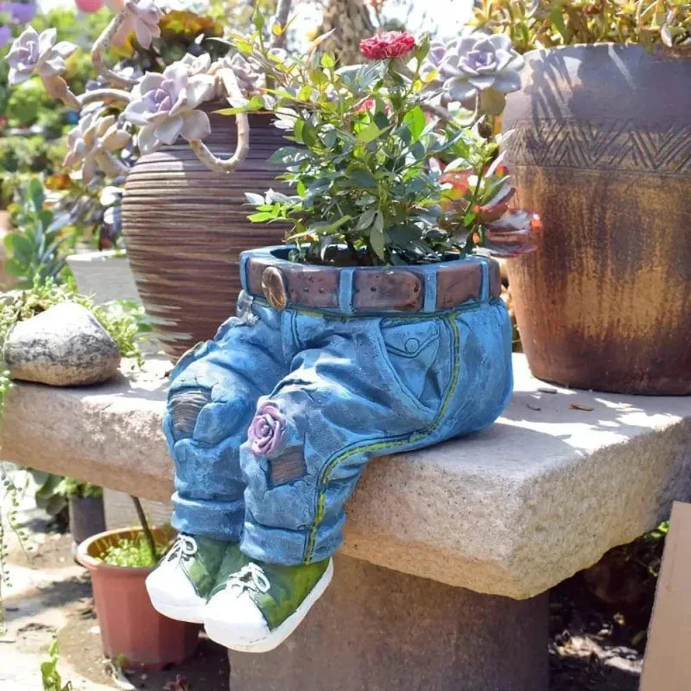 Creative Denim Design Planter – Durable Resin Flower Pot for Indoor and Outdoor Use 4