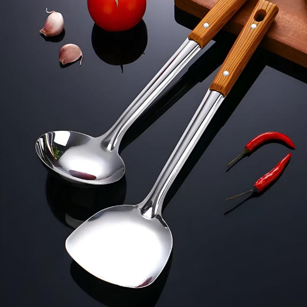 Stainless Steel Kitchen Utensil Set with Wooden Handles – 5-Piece Cooking Tools 4