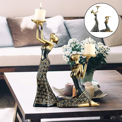 Elegant Resin Candle Holder Set – Female Sculptures for Stumpen or Votive Candles, Standing 40cm & Sitting 25cm, Decorative Art Piece 2