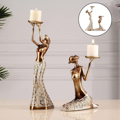 Elegant Resin Candle Holder Set – Female Sculptures for Stumpen or Votive Candles, Standing 40cm & Sitting 25cm, Decorative Art Piece 5